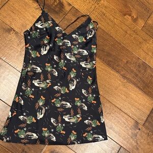 Black Slip Dress with Nature Print